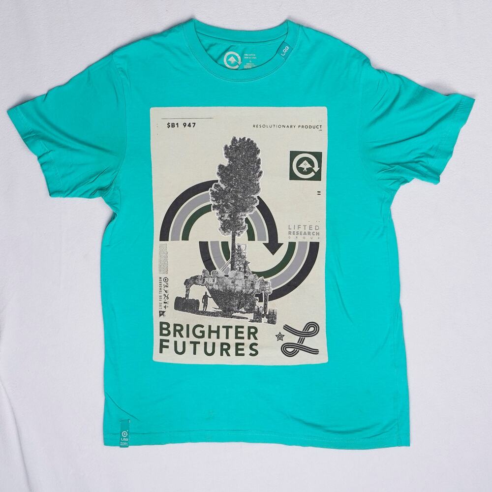 LRG Lifted Research Group Tee Mens Large Teal Brighter Futures Graphic Y2K